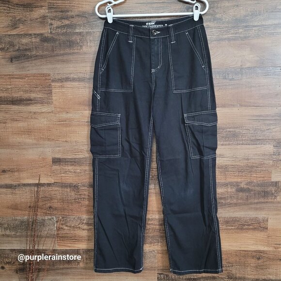 HT Denim Cargo Carpenter Jeans 3 High Rise Thick Stitch Hipster Streetwear Emo - Picture 1 of 12